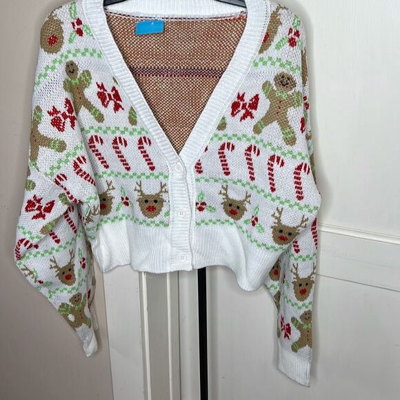 Hot Topic Christmas Cardigan Sweater Cropped Gingerbread Candy cane Plus Size 1X - Picture 4 of 4